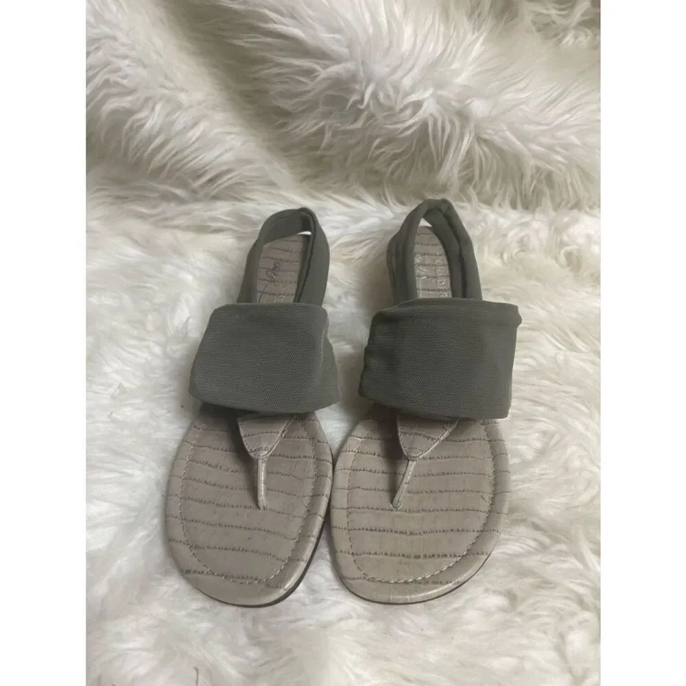 Donald J Pliner Fabric Olive Green Thong Sandals faux reptile gray wedge SZ9M